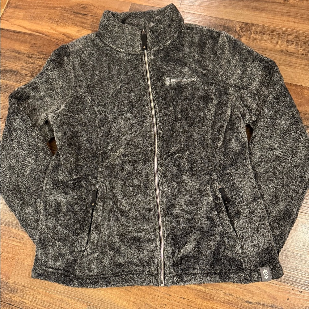 Free Country Women's Large Charcoal Grey Zip Up Fleece Jacket with Pockets